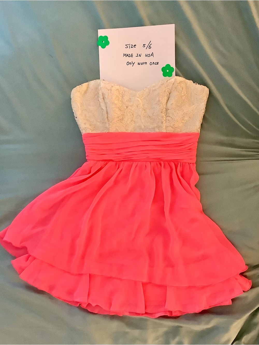Roberta Bridal Cream Lace & Bright Pink Strapless Party Dress